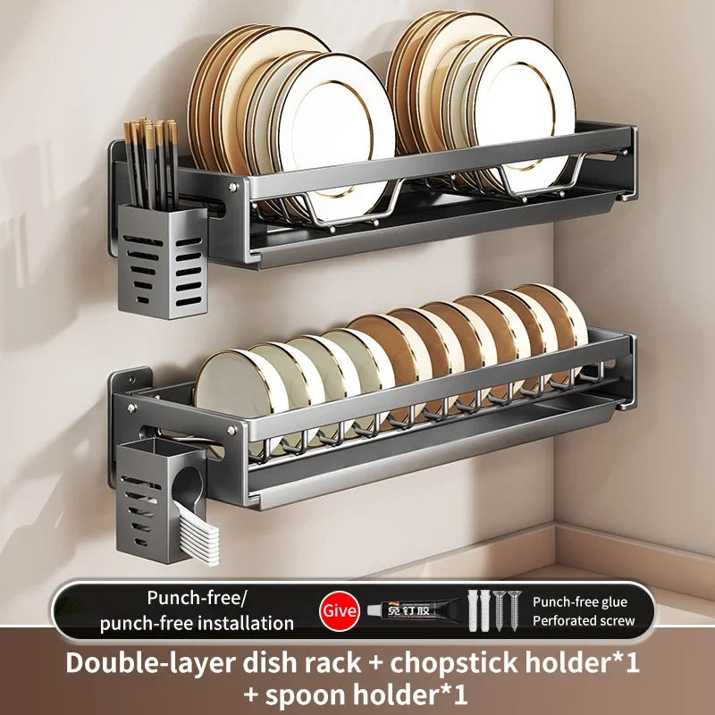 Floating Wall Drainer for Kitchen Dishes Multifunction Divider Spoon Kitchen Accessories Holder Organizers Storage Shelf Rack