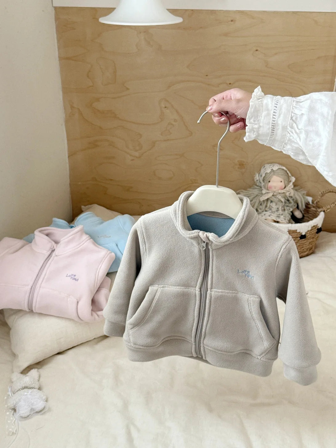 2025 Winter New Children Fleece Coat For Boys Girls Long Sleeve Warm Jacket Baby Letter Embroidery Windproof Tops Kids Clothes