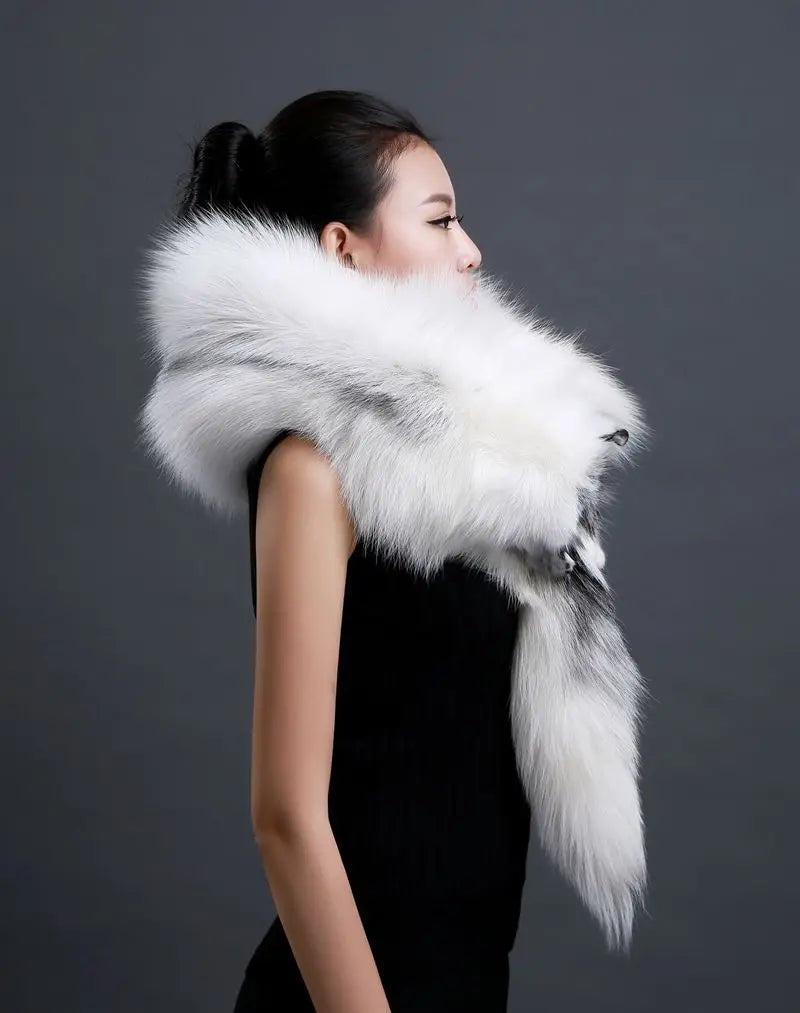 Winter Warm Large Real Fox Fur Collar Natural Fur Coat Scarves Luxury Women Men Jackets Hood Shawl Decor Female Neck Scarf Wraps