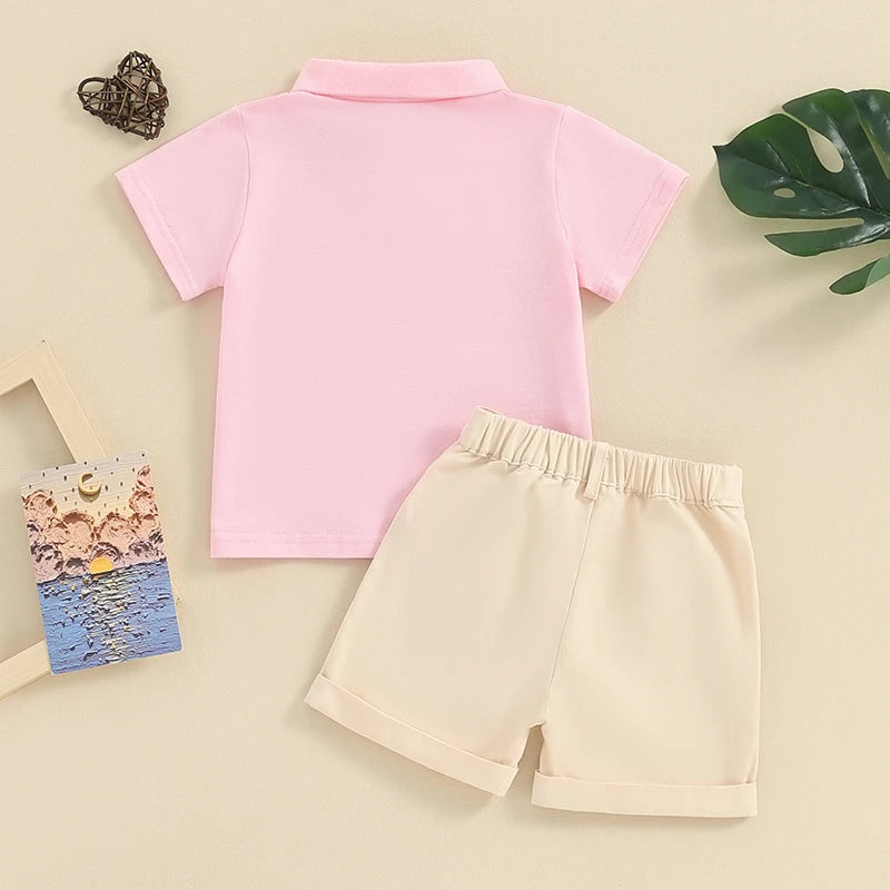 Kupretty-ropa para niño pequeño, traje de verano para bebé, camiseta de manga corta con botones, Tops, pantalones cortos sólidos, conjunto de ropa 2T 3T 4T