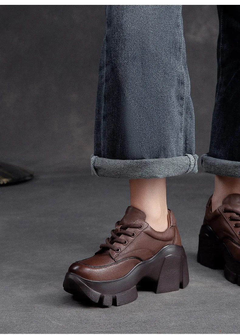 GKTINOO 2026 Women Shoes Handmade Retro 100% Genuine Leather Thick High Heel Chunky Platform Casual Height Increasing Shoes
