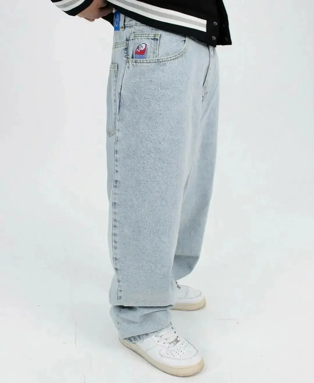 Polar Big Boy Jeans Y2K Hip Hop dibujos animados bordados Retro Azul pantalones vaqueros holgados pantalones góticos para hombre y mujer pantalón de pierna ancha de cintura alta