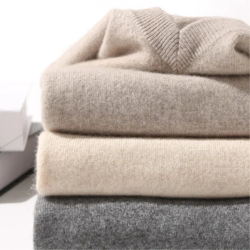 Soft Cashmere Sweater Men's Clothing Autumn Winter Pullover Business Casual Bottom V-neck Knitted Woolen Slim Fit Knitwear Male