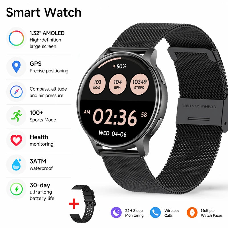 Smart Watch 100+ Sports Modes Health Monitoring Heart Rate Monitoring GPS Outdoor Compass Women’s Health Bluetooth Smart Watch