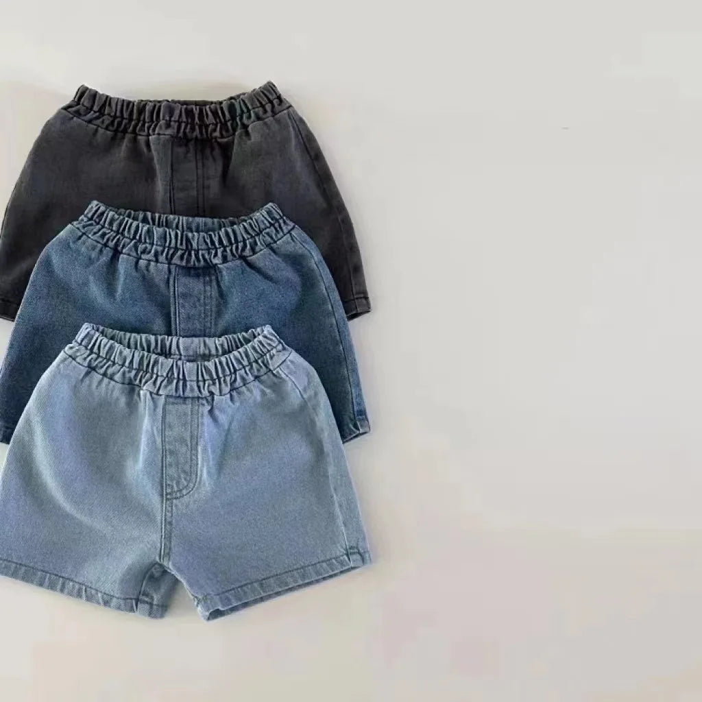 Novedad de verano, pantalones cortos de mezclilla para bebés, pantalones vaqueros cortos lisos para niños y niñas, pantalones con bolsillo para niños pequeños, pantalones cortos para niños, ropa sólida para niños