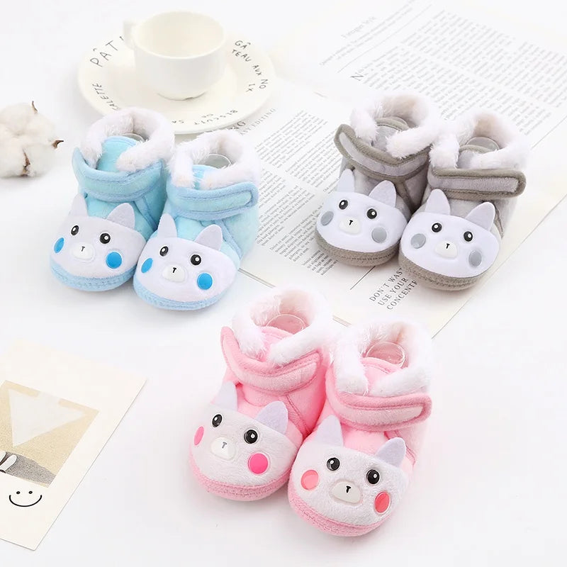 Winter Newborn Baby Boots Shoes Cute Cartoon Boy Girl Toddler Plush Snow Booties Warm Infant Crib Shoes Infant First Walkers