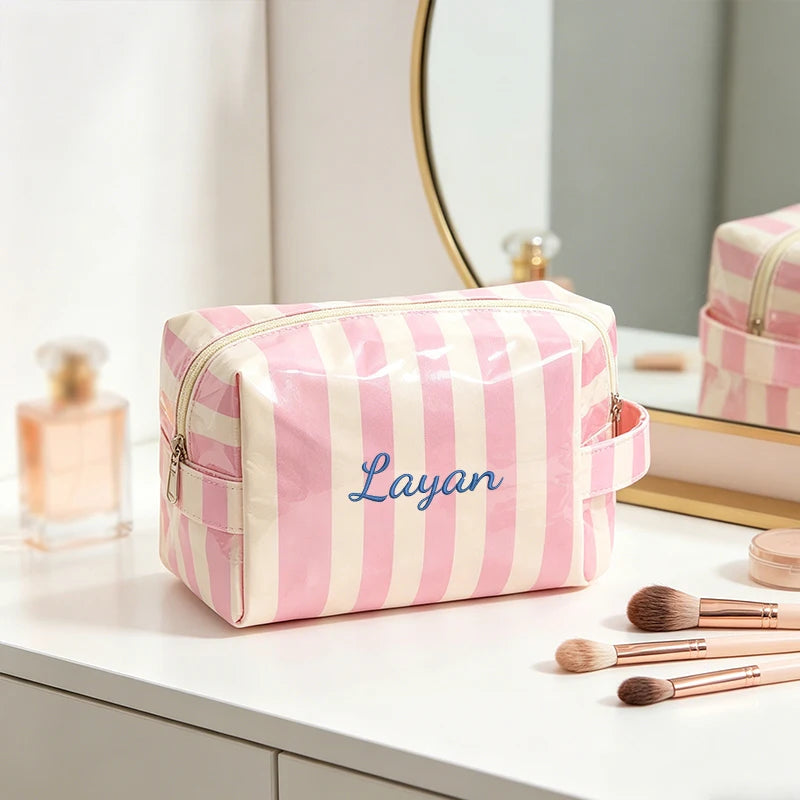Customised Embroidery/Standard Style 2 Options, Striped Handbag, Makeup Storage Bag, Back-to-School Season, Gift!