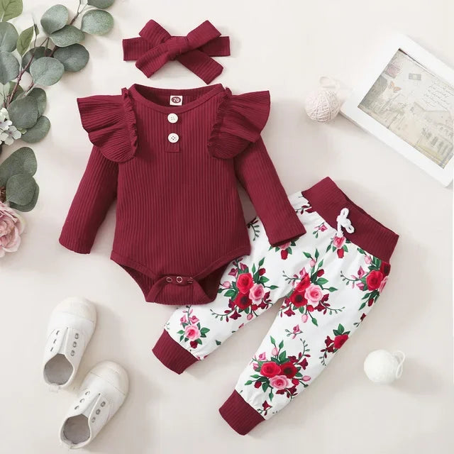 0-24M Newborn Infant Baby Girls Ruffle T-Shirt Romper Tops Leggings Pant Outfits Clothes Set Long Sleeve Fall Baby Clothing