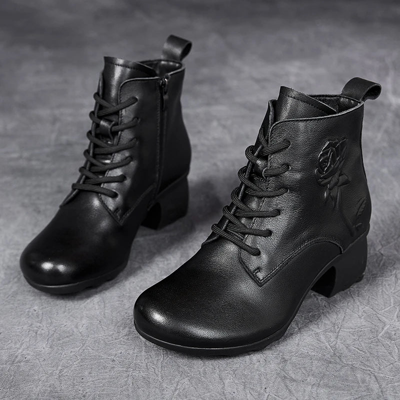 GKTINOO Spring Autumn Women Boots Genuine Leather High Heels Ankle Boots For Women Shoes Retro Handmade Zipper Short Boots