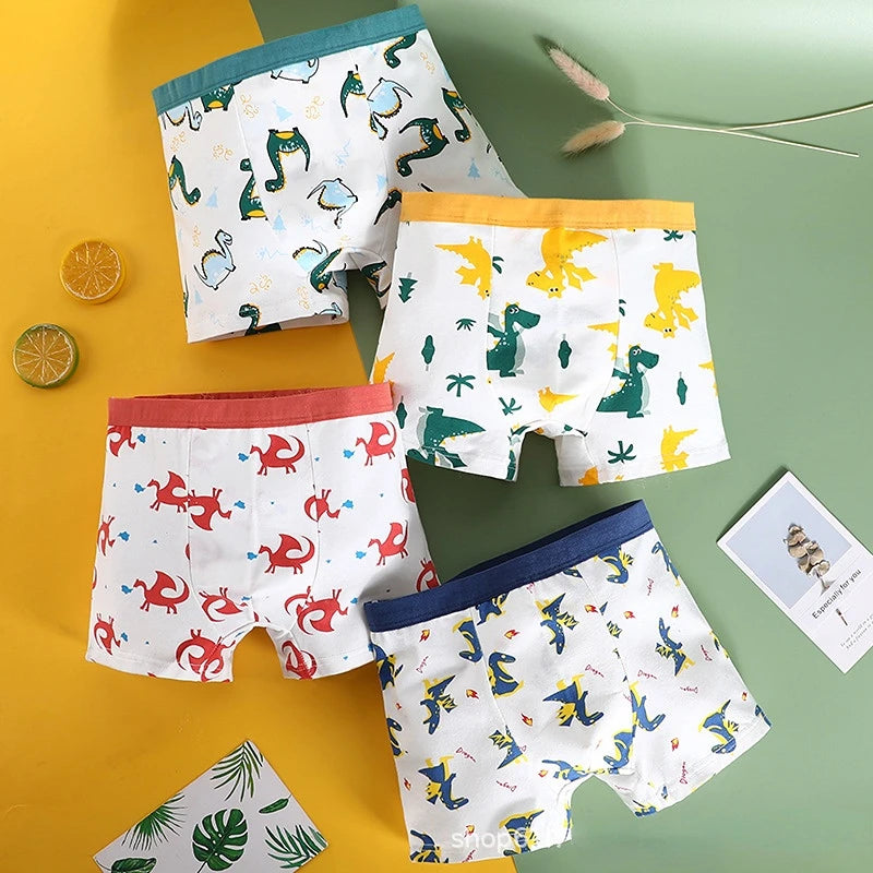 Boys 4 Pcs/lot Underwear Teenagers Panties Boxers Cartoon Printed Shorts for Kids Children's Clothing Baby 100% Cotton Briefs
