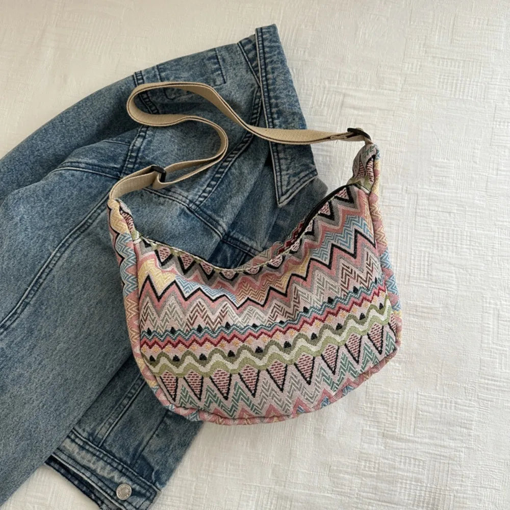 Thailand Ethnic Style Shoulder Bag Saddle Bag Large Capacity Messenger Bag Dumpling Bag Casual Commuting Bag Tote Bag