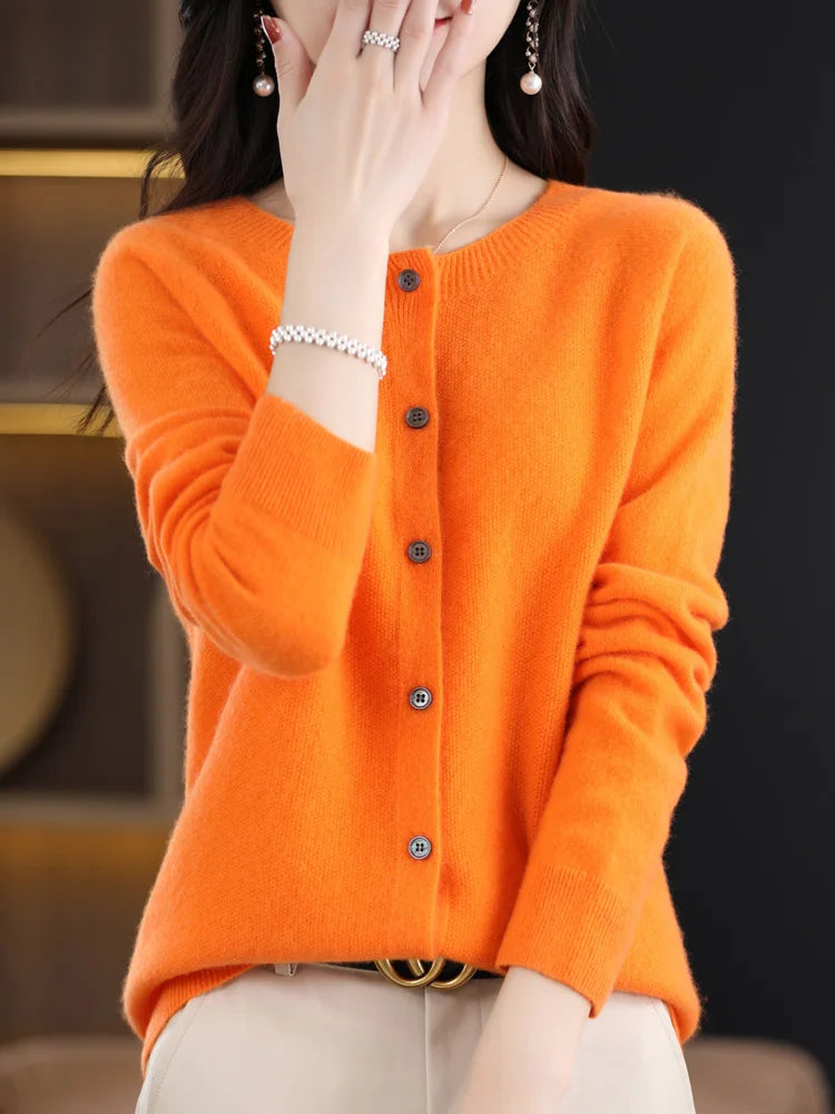 Women Cashmere Sweater 100% Merino Wool Knitted Cardigan Autumn Winter  Knitwear O-Neck Female  Solid Color Casual Fashion Top
