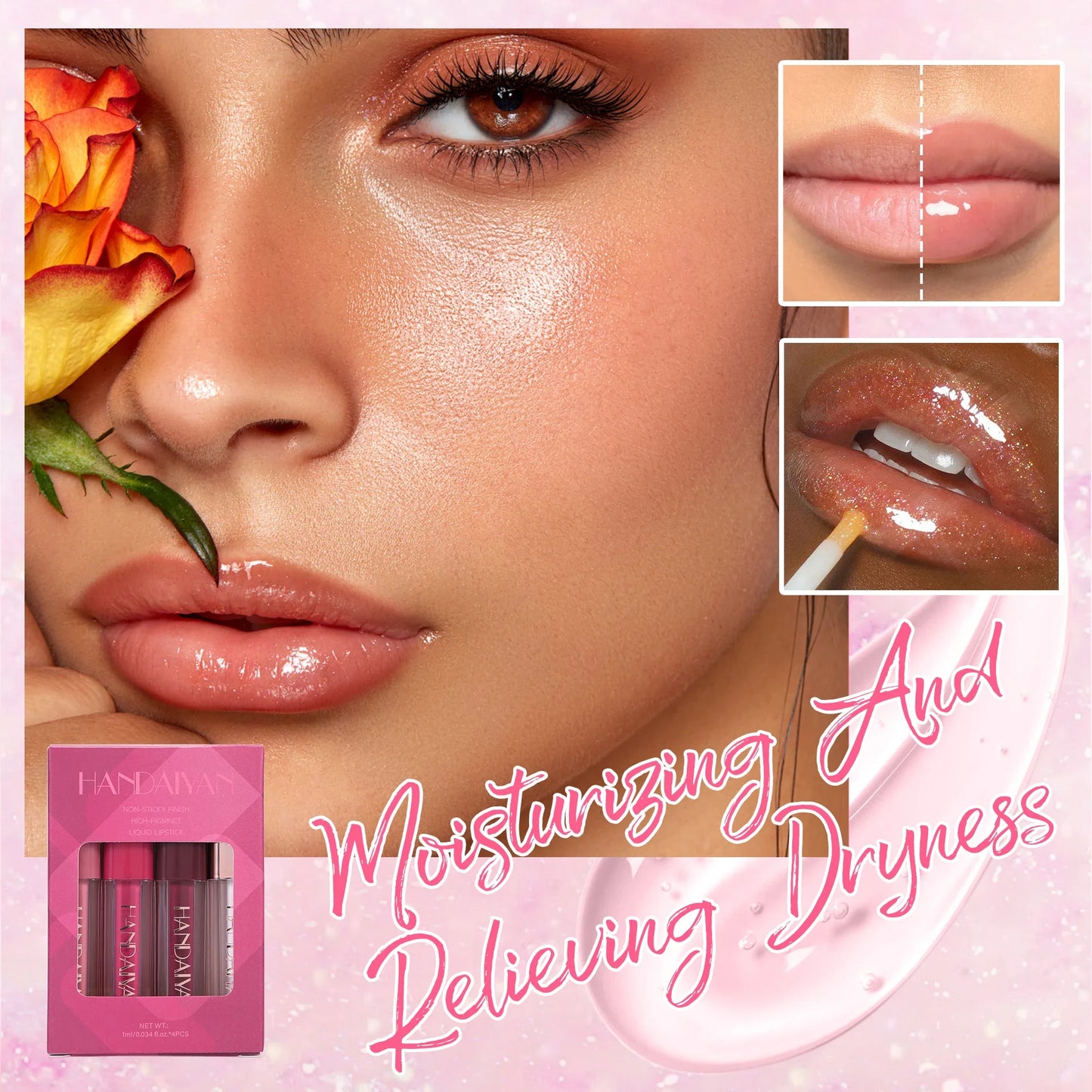 4pcs Velvet Lip gloss Set Liquid Lipstick Kit Easy Color Long Lasting Waterproof Lip Tint Oil Non-Stick Makeup Lip Glaze Set