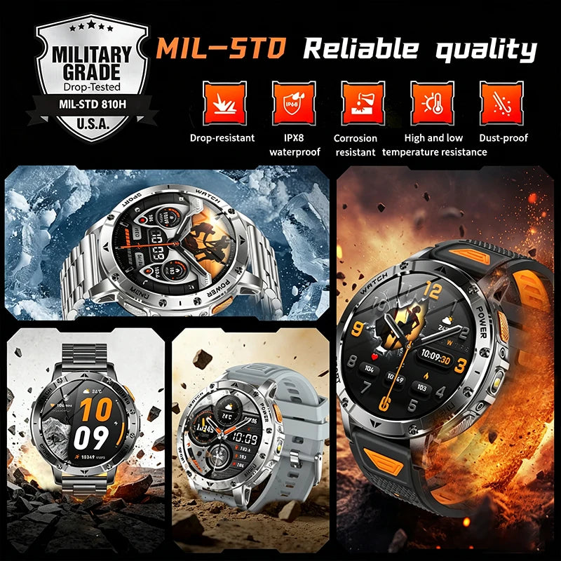 Smart Watch 1400mAh Battery 1.7'' IPS Screen 120+ Sports SOS Strobe Alarm IPX8 Waterproof LED Light BT Call Men Women Xmas Gift