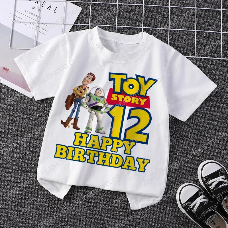 Toy Story Children T-Shirt Birthday 1-14 Woody Buzz Lightyear Disney Clothes Kawaii Anime Cartoons Kids Boy Girl Casual T Shirts