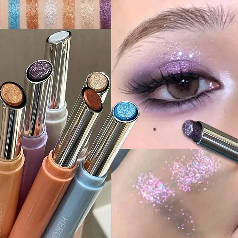 Punk Purple Metallic Eyeshadow Stick Waterproof Lasting Pearlescent Glitter Eye Shadow Highlight Eyeshadow Fine Shiny Eye Makeup