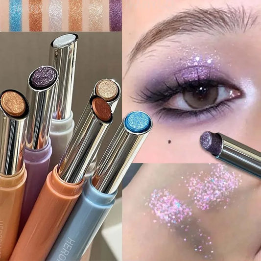 Punk Purple Metallic Eyeshadow Stick Waterproof Lasting Pearlescent Glitter Eye Shadow Highlight Eyeshadow Fine Shiny Eye Makeup