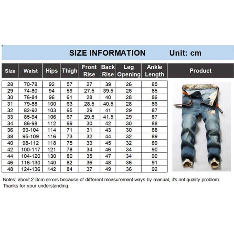 Black Jeans Men Denim Blue Jean Distressed Boys Jogger Pants Hip Hop Harem Stretch Male Teenager Trousers Plus Size 42 44 46 48