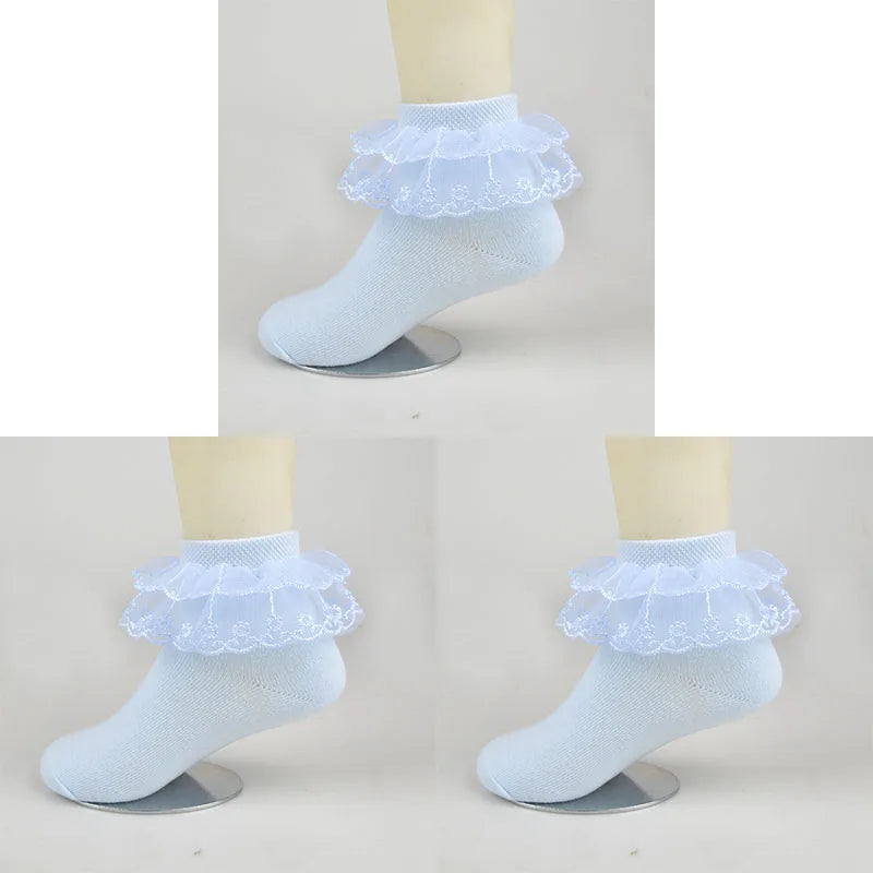 3 pares de calcetines transpirables de malla de princesa con volantes de encaje de algodón calcetín corto hasta el tobillo para niños blanco rosa azul bebé niñas niños pequeños