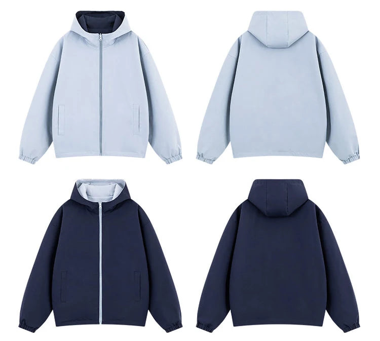 Womens Hooded Reversible Jackets 2025 Windbreaker Women Jackets Basic Coats Zipper Fashion Lightweight Jackets Famale Outerwears