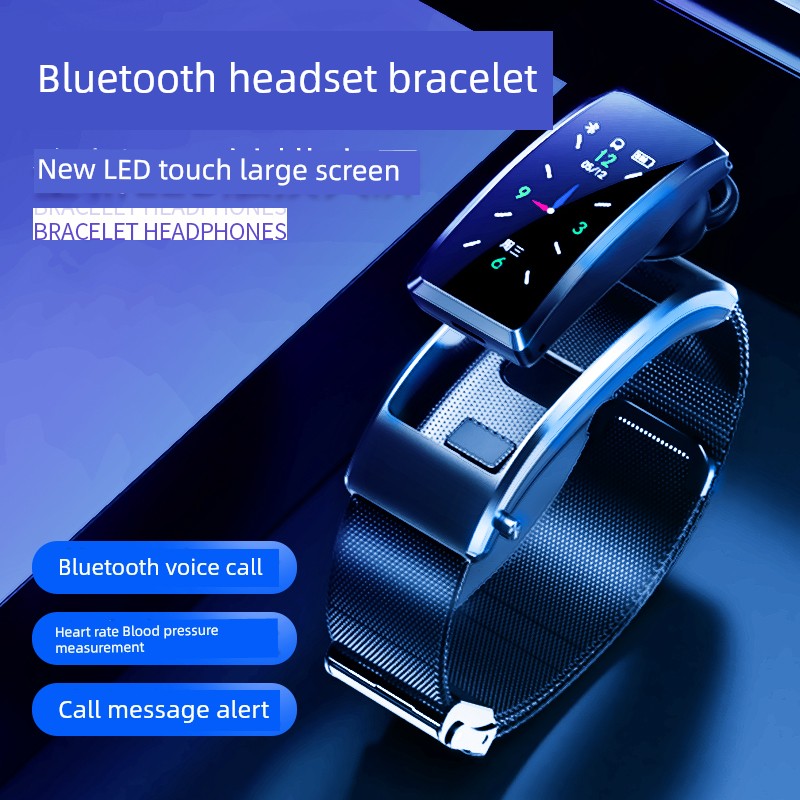 Hengku Smart Bracelet Bluetooth Headset 2-in-1 Multi-Function Call Heart Rate Measurement Blood Pressure Exercise Pedometer Men and Women Smart Watch Suitable for Xiaomi Vivo Apple Oppo Huawei Mobile Phone