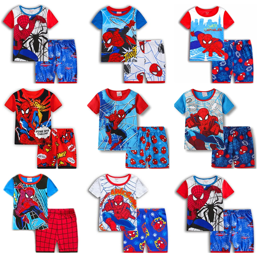 Novedad de verano, conjunto de pijamas de Los Vengadores para niños y niñas, traje de manga corta de SpiderMan, ropa de dormir de algodón con dibujos animados, conjuntos para niños