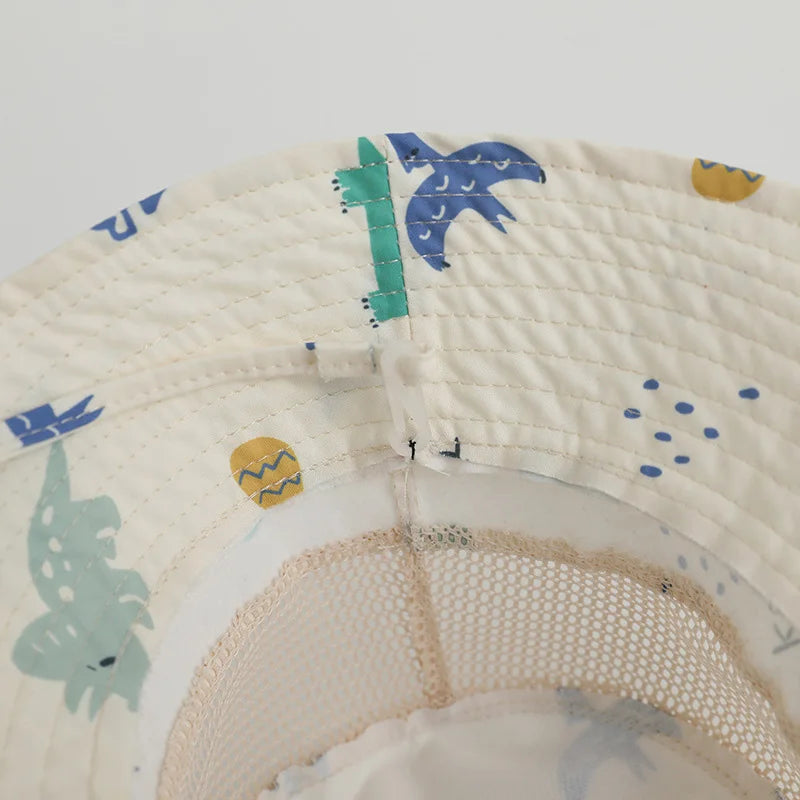 Children Summer Hat Cartoon Print Mesh Bucket Hats for Girls Boys Beach UV Protection Accessories Kids Items 3-8 Years