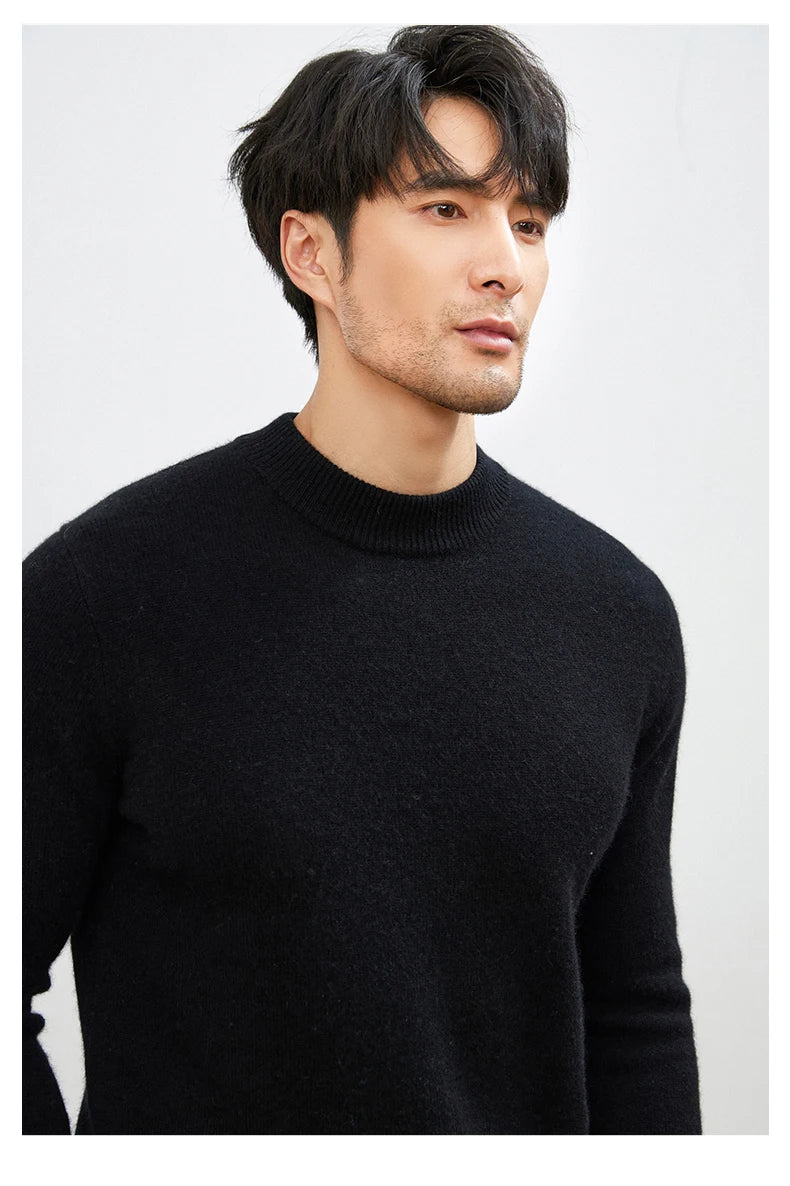 100% Pure Cashmere Men's Sweater Half High Neck Pullover Youth Business Casual Long Sleeve Jumper Spring/Autumn High-End Jacket