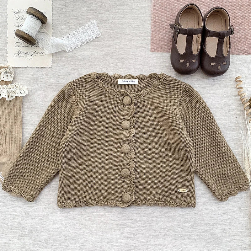 Cárdigans de punto de otoño para niños pequeños, abrigo para niñas, suéter para bebés, prendas de punto Retro para recién nacidos, chaqueta de algodón de manga larga para bebés, Tops, suéter