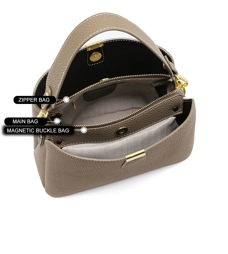 Retro bucket bag women's fashionable handbag large capacity new single shoulder crossbody bag Soft Leather multi-color wallet
