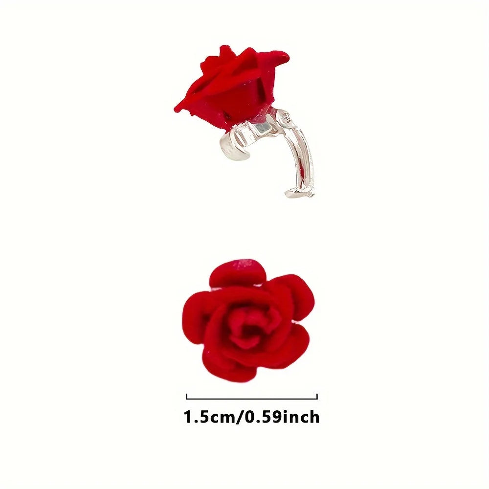 10 Pieces of Red Flower Hairpins Suitable for Girls