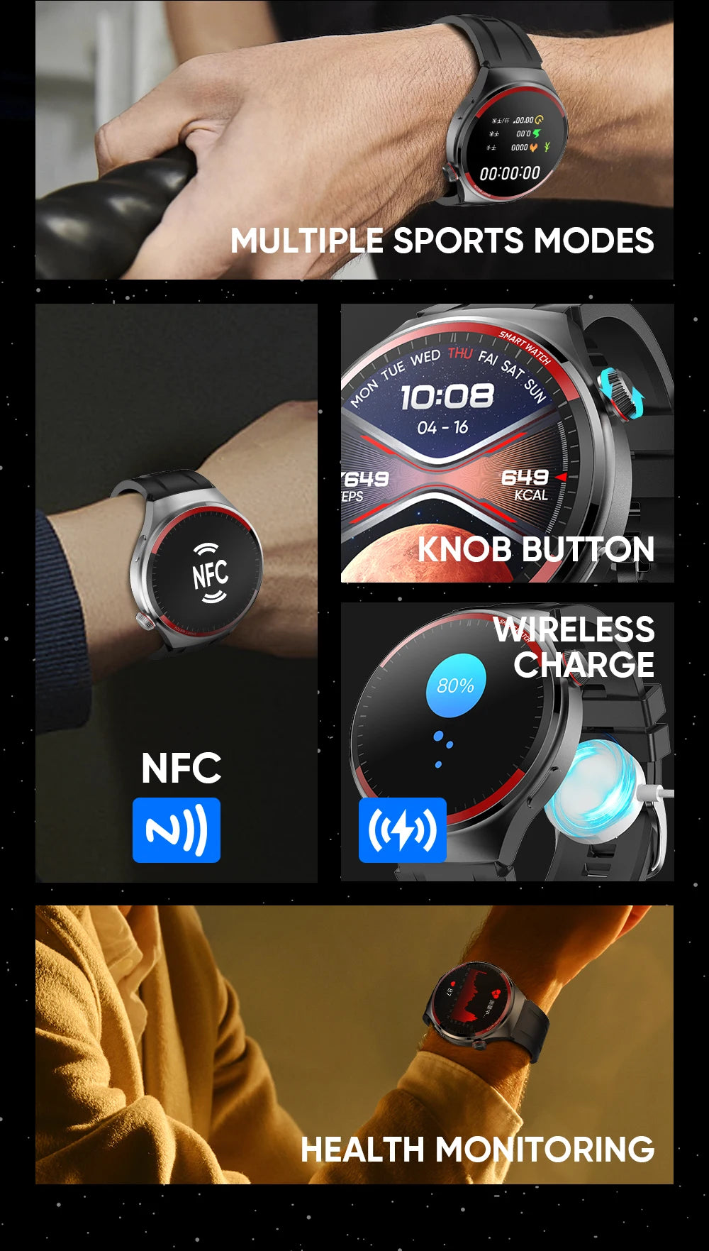 2026 New Smart Watch AMOLED HD Full Touch Circular Screen NFC 1.43-inch 466 * 466 GPS Sports Health Monitoring Smart Call Watch