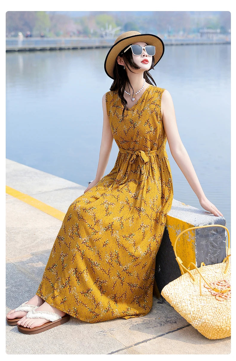 Spring Summer Dresses Fashion Female Sleeveless printed Casual Dress Women A-line Dresses Vestidos