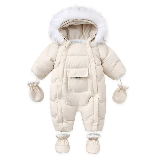 AYNIGIELL, invierno 2023, mono grueso para recién nacido, pelele con capucha de lana integrada, monos cálidos a prueba de nieve para bebés y niñas