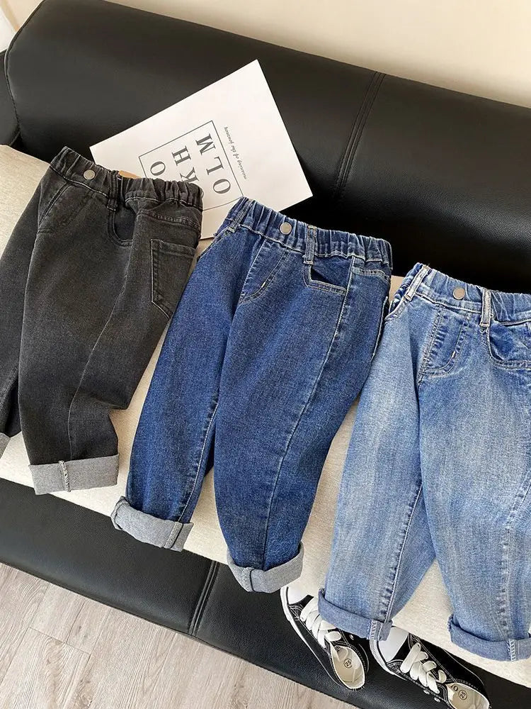 Pantalones vaqueros para niños 2024, primavera y otoño, nuevos pantalones elásticos de moda, ropa para niños, pantalones largos finos sueltos
