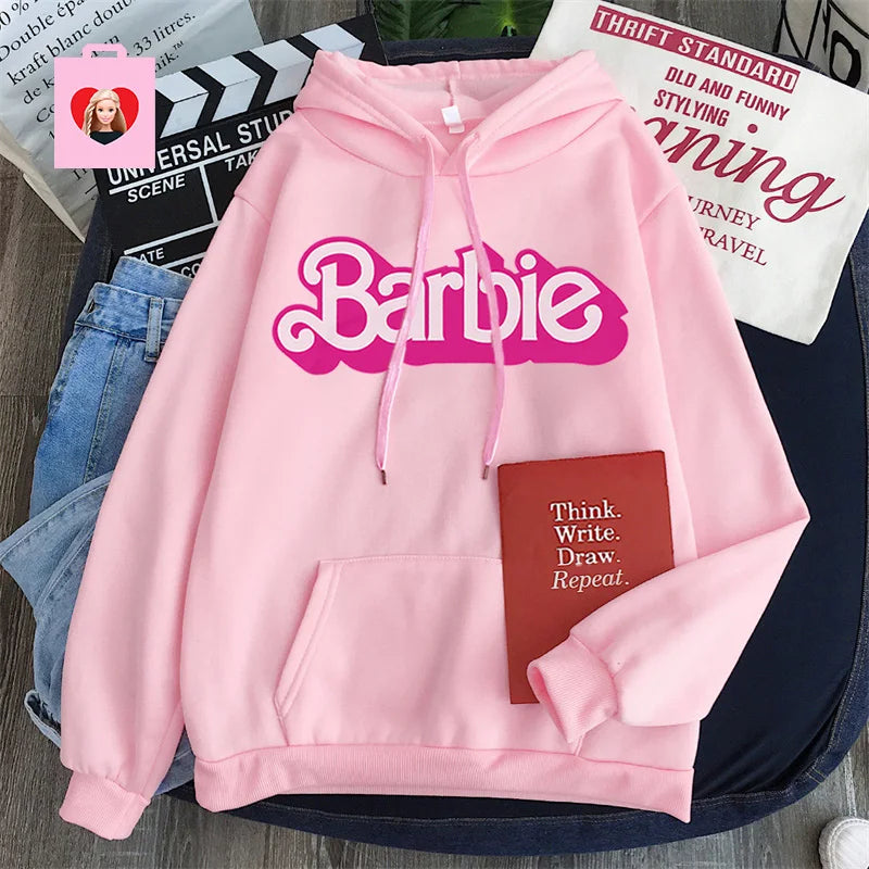 Sudaderas con capucha de Barbie para niñas, suéter informal Y2K Sweetness, jersey de otoño, suéter con capucha con estampado de letras a la moda, regalo de manga larga para mujer