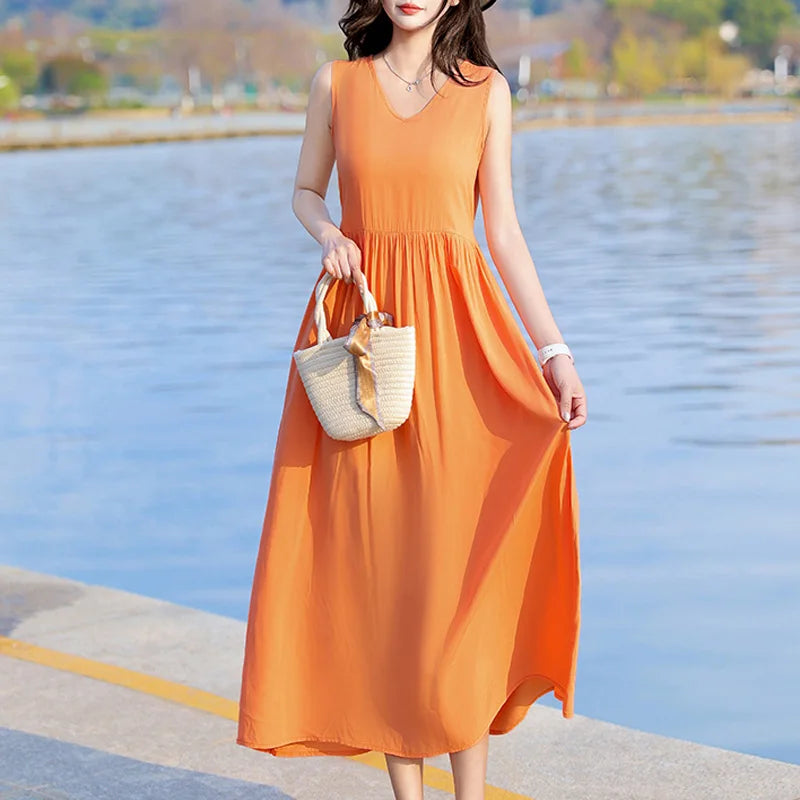 Spring Summer Dresses Fashion Female Sleeveless printed Casual Dress Women A-line Dresses Vestidos