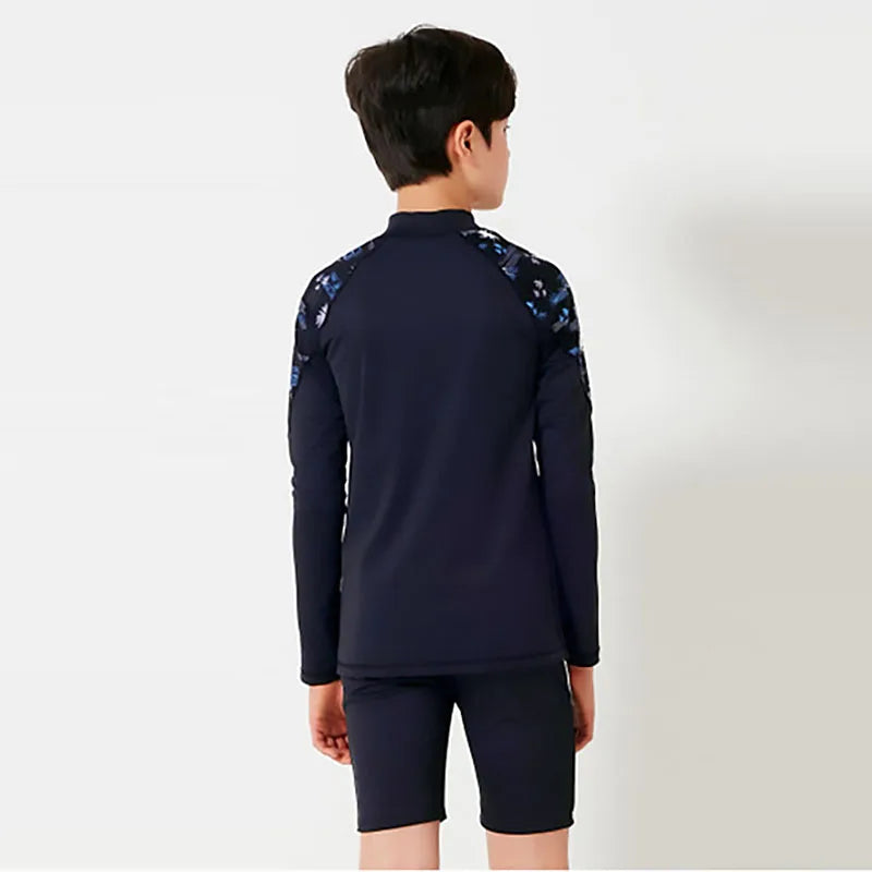 Plus Size Boy Long Sleeve Zipper Swimsuit Children Sunscreen Quick Drying Swimwear 11-14 Year Kid Two Pieces Bathing Suit