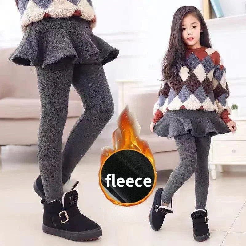 Girls Leggings Kids Autumn Winter Pants Tight for Girls False Two Pieces Culotte Children Skirt-pants Trousers 10 12 13 Years