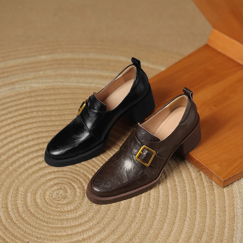 2026 New Women Pumps Pointed Toe Women Shoes Chunky Heel Loafers Fashion High Heels Split Leather Ladies Shoes Big Size 43