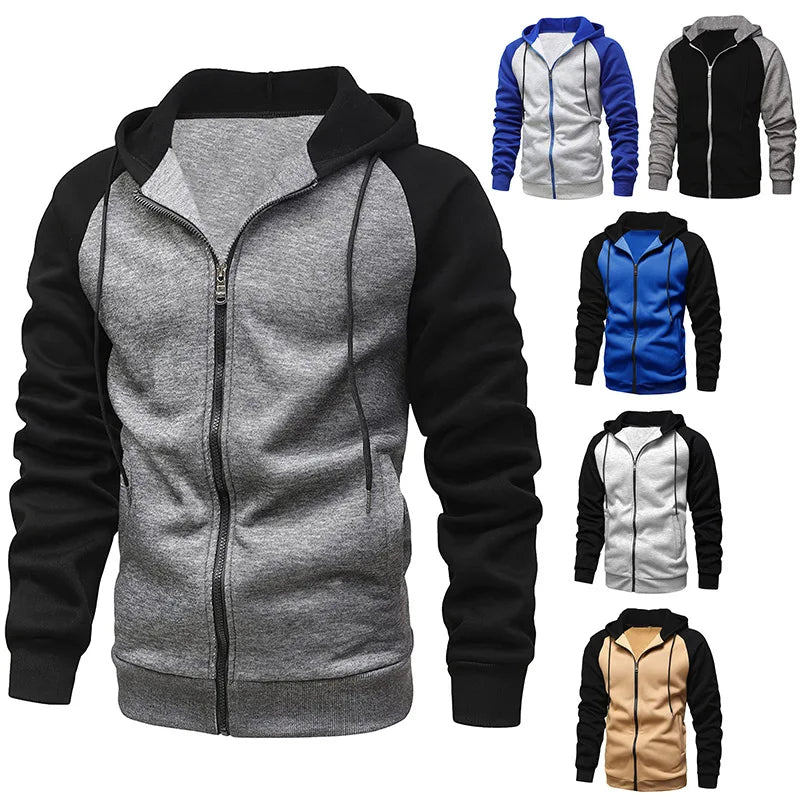 2024 Men's Jacket Fashion Spliced Autumn Jackets for Men Fleece Long Sleeve Coat Man Casual Hoodies Streetwear Men's Coats