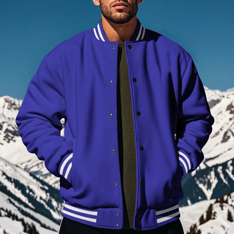 Men's baseball jacket autumn and winter fleece American solid color loose casual stand-up collar single-breasted flight jacket