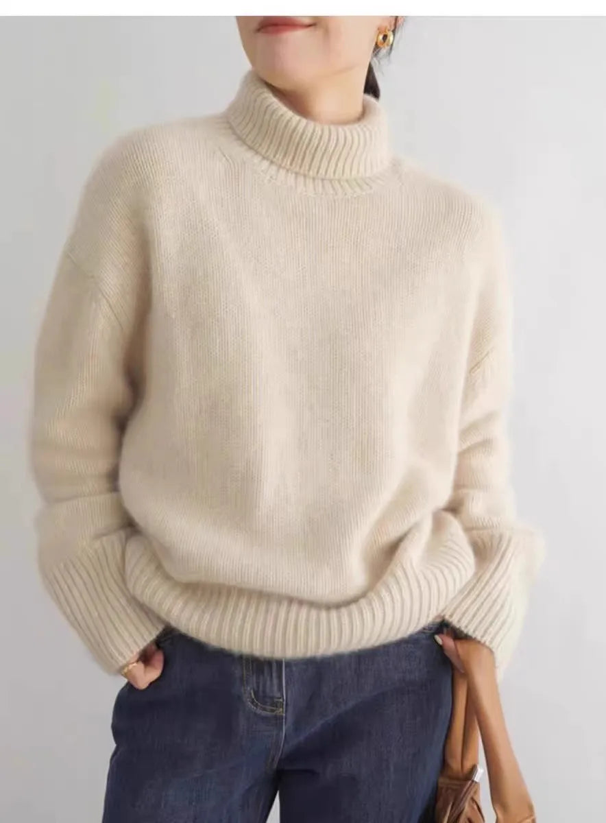 2024 Autumn and Winter New Thick Cashmere Sweater Women High Neck Pullover Sweater Warm Loose Knitted Base Sweater Jacket Tops