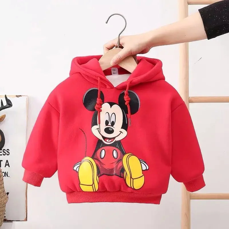 Disney Mickey Mouse suéter con capucha para niños Otoño Invierno terciopelo niños niñas dibujos animados bebé Sudadera con capucha ropa chico camisetas de manga larga