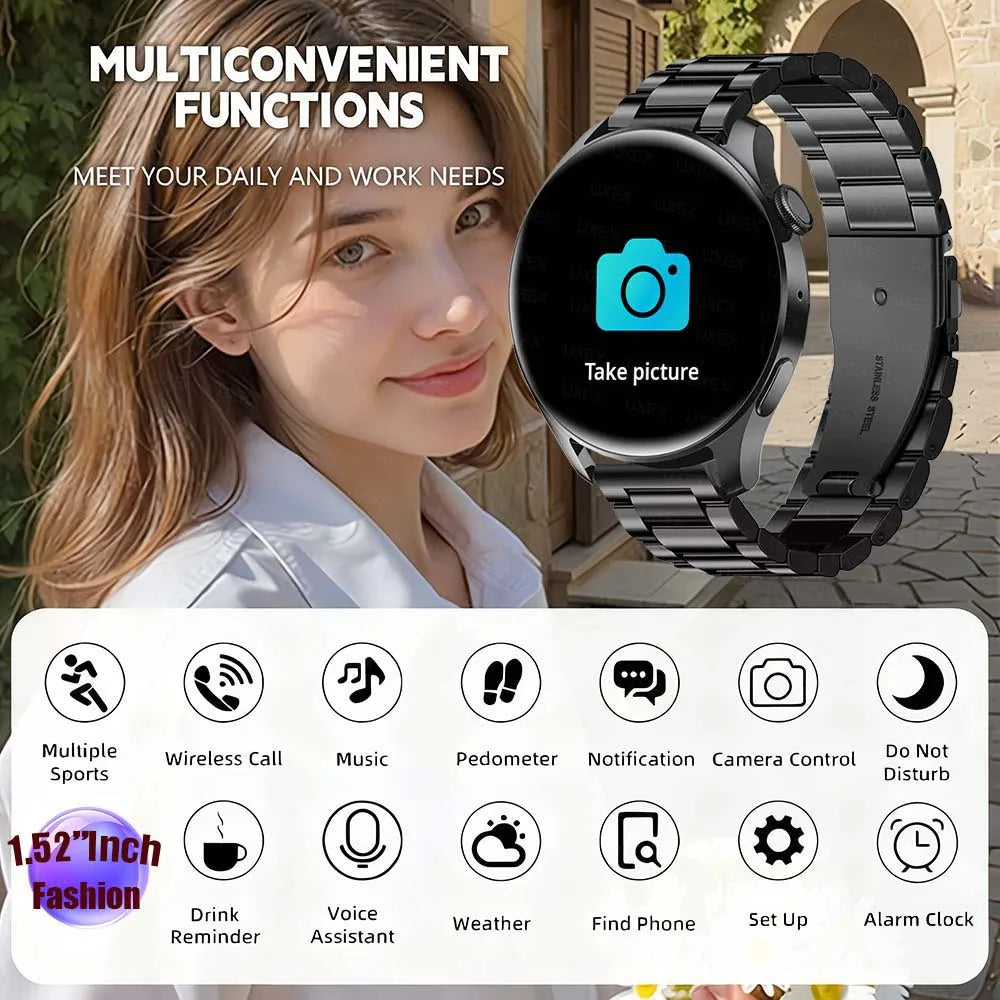 Smartwatch Men's Watch Business Watch Sporty Casual Watch 1.52 Inch Screen Features Multiple Sports ModesMusic Control Perfect