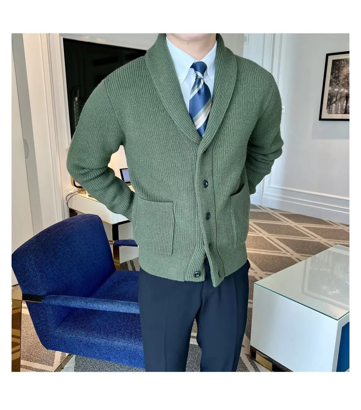 Men's Clothing Cardigan Jacket V Neck Coat Knit Sweater Male Plaid Elegant Casual Long Sleeve 100% Korean 2024 Autumn Classic
