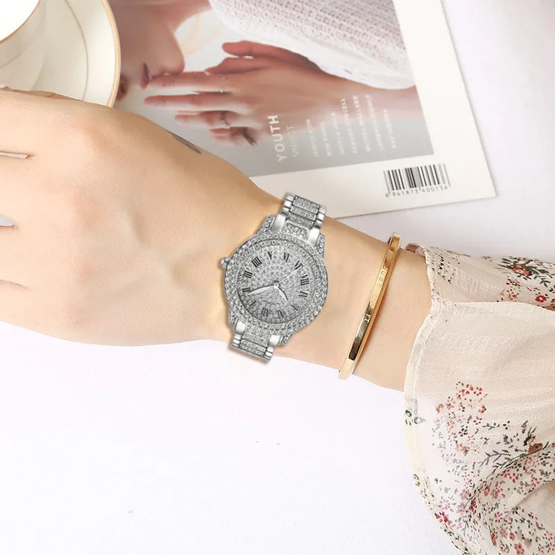 Luxury Women Watches Fashion Diamond Golden Ladies Quartz Watch Bracelet Set Dial Simple Rose Female Chain Women Watches