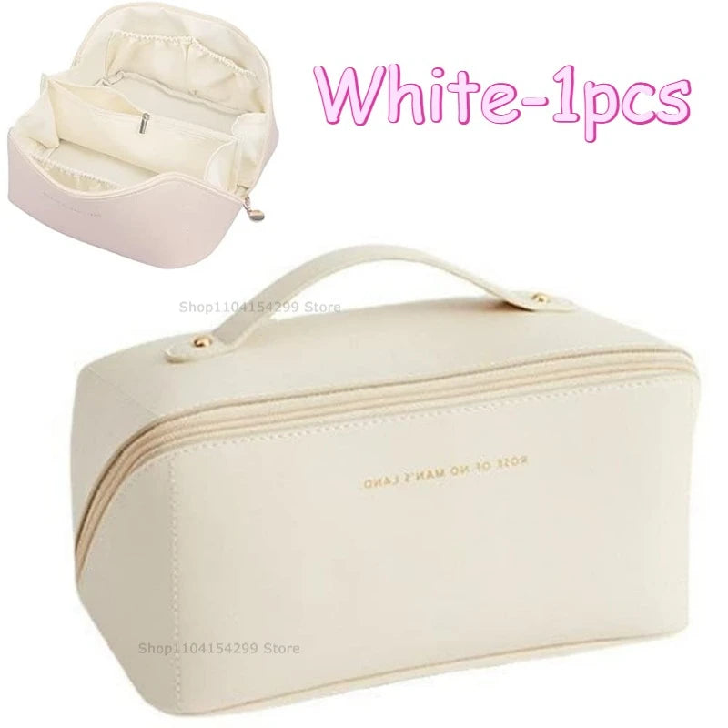 Large Travel  Cosmetic Bag Durable Makeup Bag Organizer High Capacity Makeup Bag Storage Pouch PU Leather Makeup Box for Girls