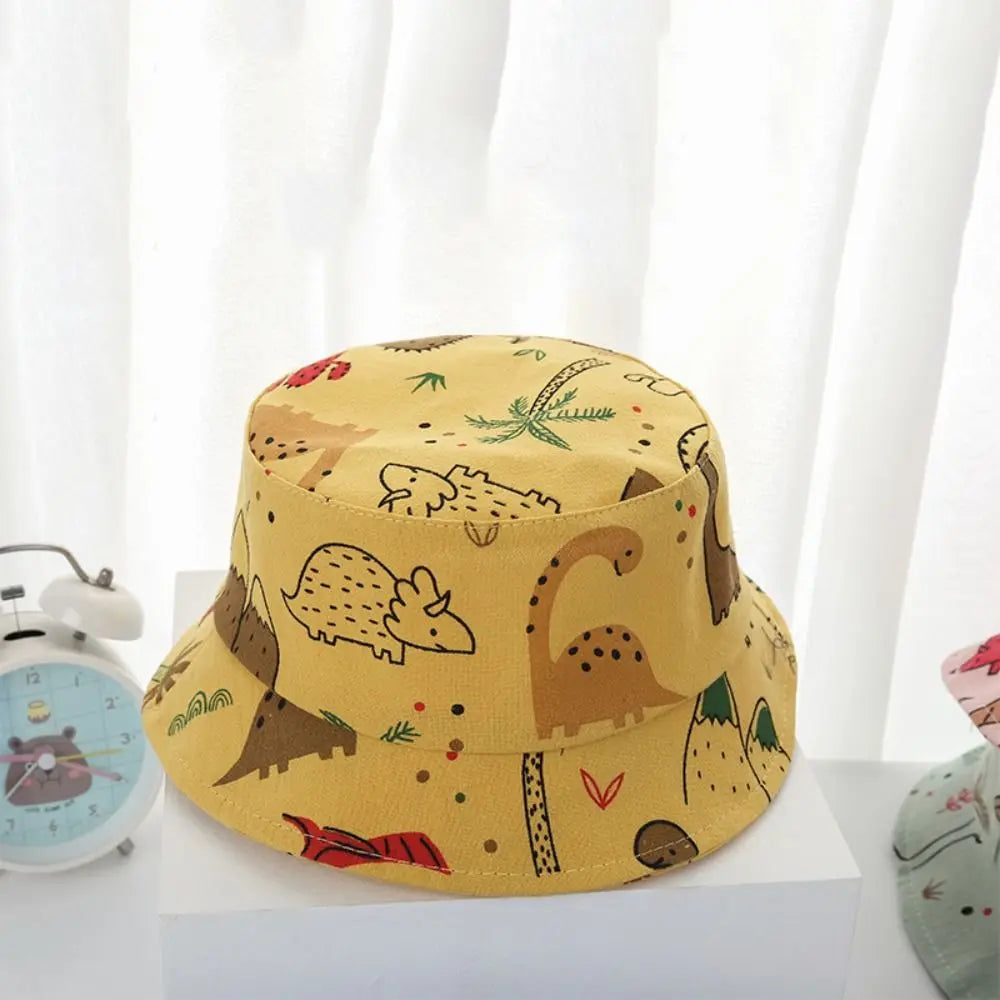 Gorros de cubo con estampado de dinosaurio de dibujos animados para bebé, gorro de pescador infantil con animales bonitos para niño y niña, gorro de Sol de Panamá para niño pequeño de verano