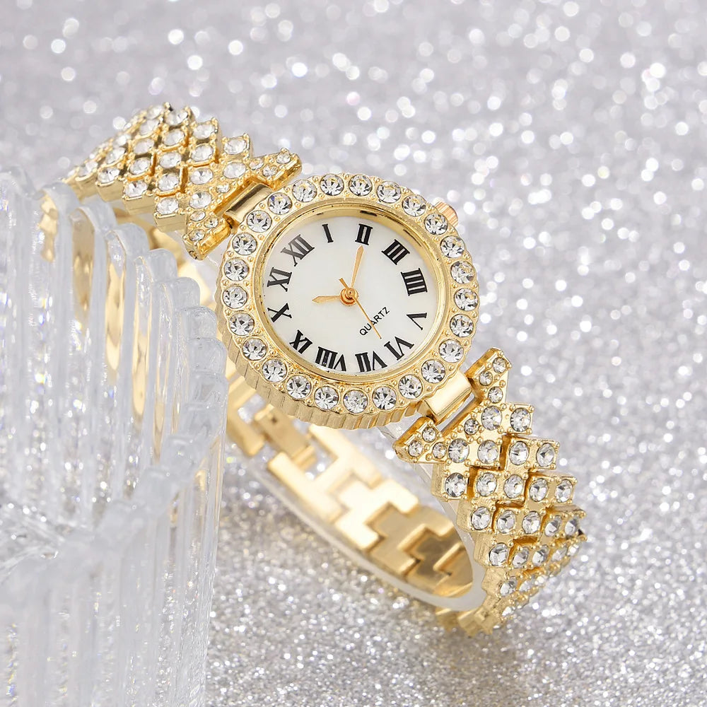 Diamond Women's Bracelet Watch Luxury Fashion Watch Bracelet Set Full Crystal 5Pcs Watches for Women Rhinestone Set Gifts Reloj